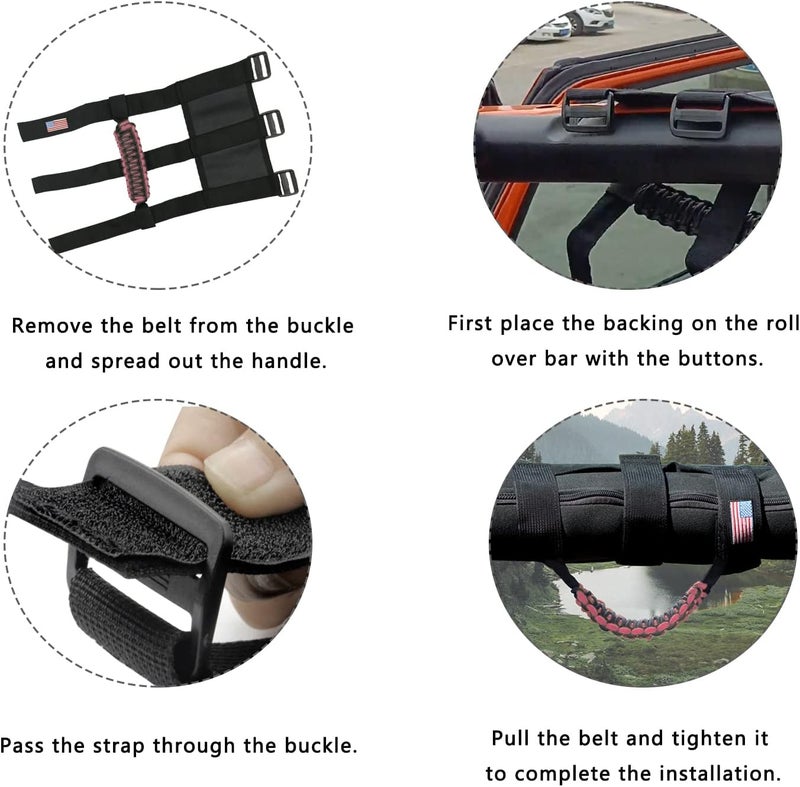 Kujunpao 4 X Roll Bar Grab Handles Grip Handle Compatible with Jeep Wrangler JLU JK JKU TJ YJ LJ JT JL & Gladiator JT 1955-2022 UTV & ATV(Pink) - Image 3